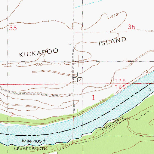 Topographic Map of Kickapoo Island, MO