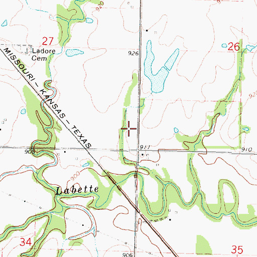 Topographic Map of Ladore (historical), KS