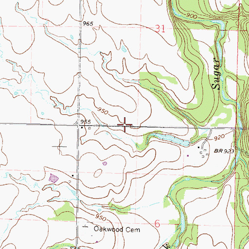 Topographic Map of Oakwood (historical), KS