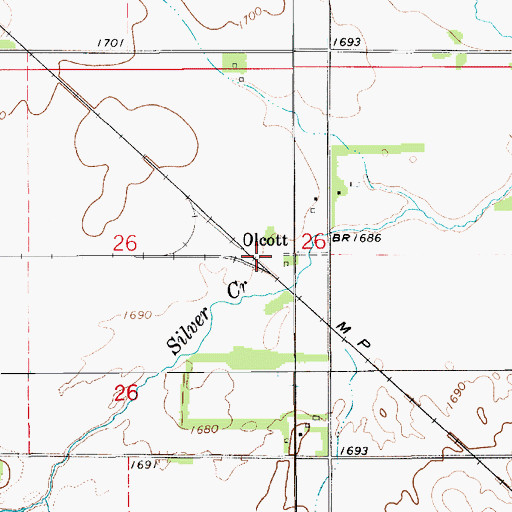 Topographic Map of Olcott, KS