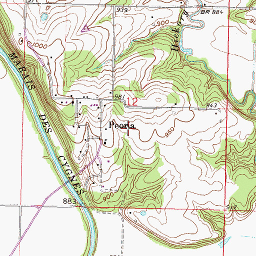 Topographic Map of Peoria (historical), KS