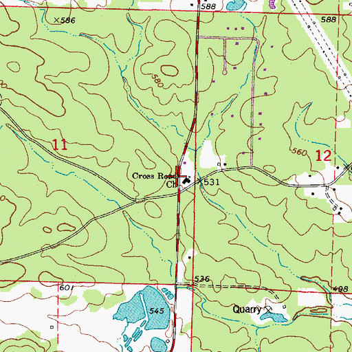 Topographic Map of Cross Road Church, AR