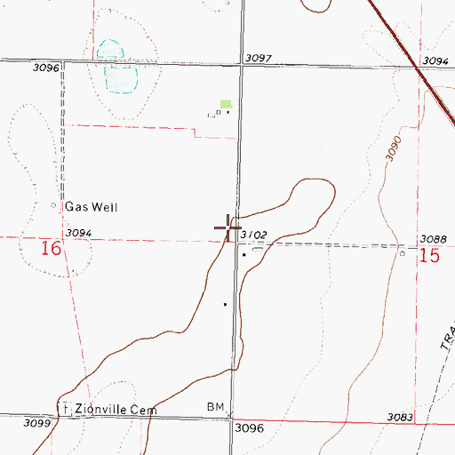 Topographic Map of Zionville (historical), KS