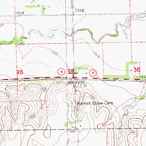 Topographic Map of Red Stone (historical), KS