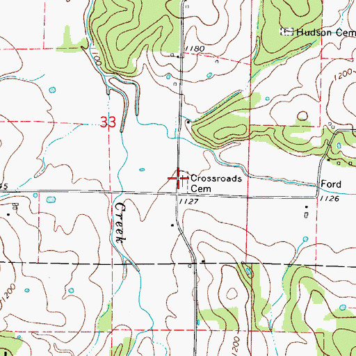 Topographic Map of Crossroads Cemetery, AR