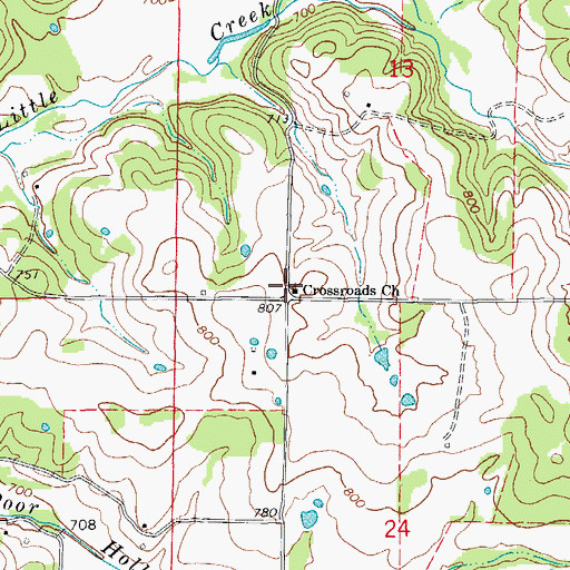 Topographic Map of Crossroads Church, AR