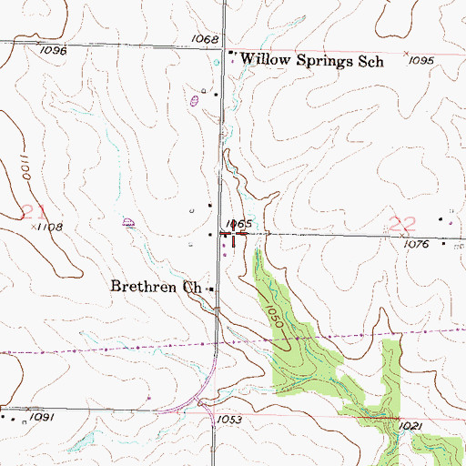 Topographic Map of Willow Springs (historical), KS