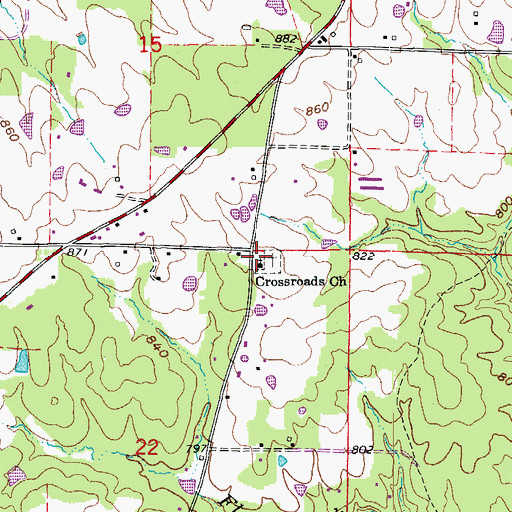Topographic Map of Crossroads Church, AR