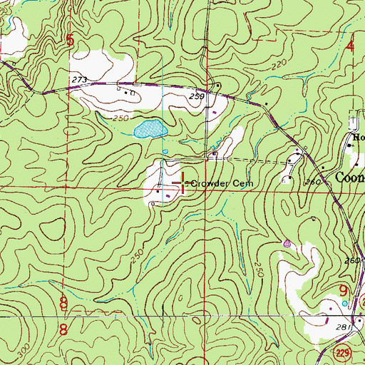 Topographic Map of Crowder Cemetery, AR