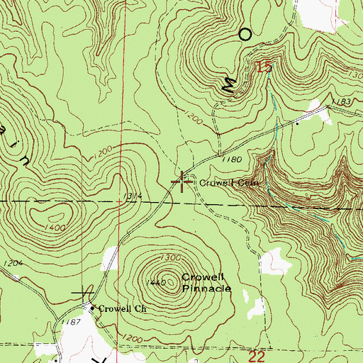 Topographic Map of Crowell Cemetery, AR