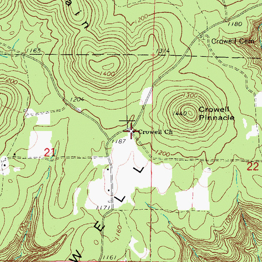 Topographic Map of Crowell Church, AR