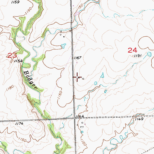 Topographic Map of Badger Creek (historical), KS