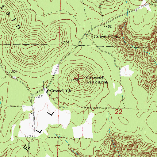 Topographic Map of Crowell Pinnacle, AR
