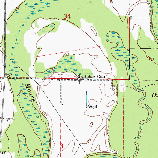 Topographic Map of Crutcher Cemetery, AR
