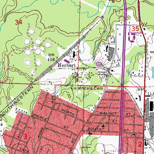 Topographic Map of Cullendale Cemetery, AR