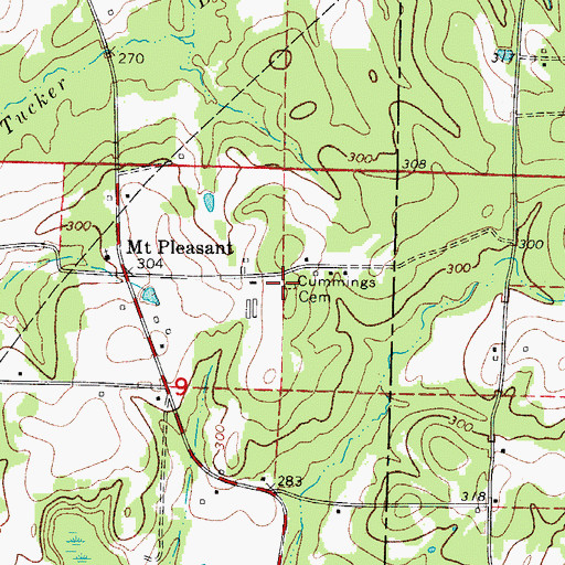Topographic Map of Cummings Cemetery, AR