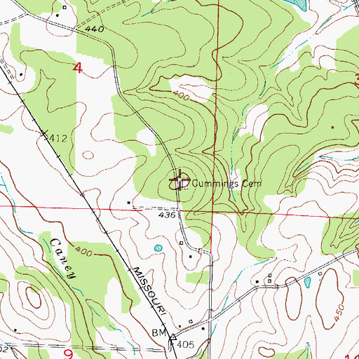 Topographic Map of Cummings Cemetery, AR