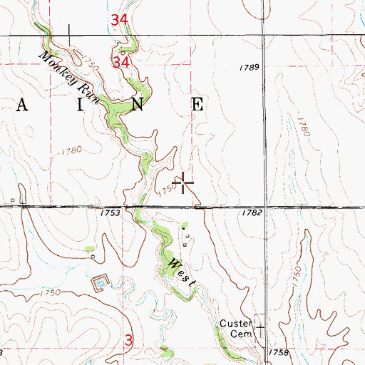 Topographic Map of Custer (historical), KS