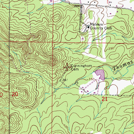 Topographic Map of Cunningham Cemetery, AR