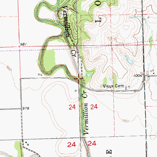 Topographic Map of Red Vermillion Crossing, KS