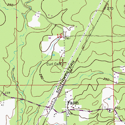 Topographic Map of Curl Cemetery, AR
