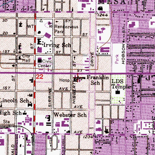 Topographic Map of Franklin School, AZ