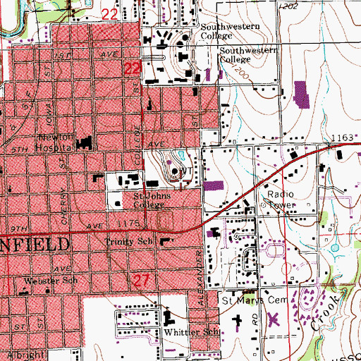 Topographic Map of Saint Johns College (historical), KS