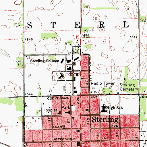Topographic Map of Sterling College, KS