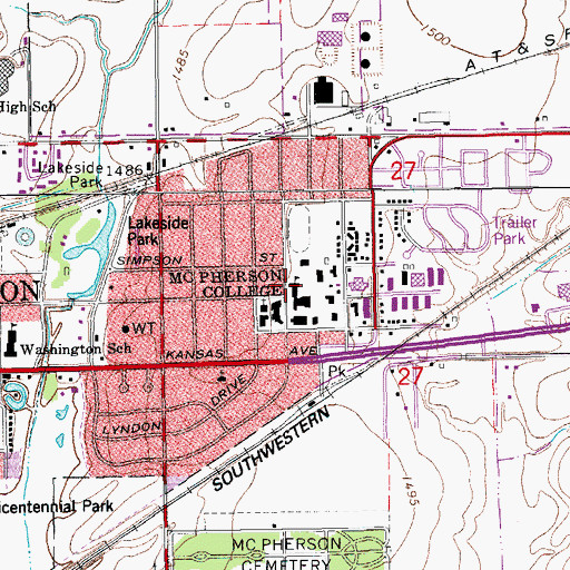 Topographic Map of McPherson College, KS