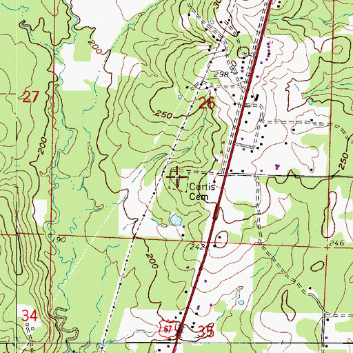 Topographic Map of Curtis Cemetery, AR