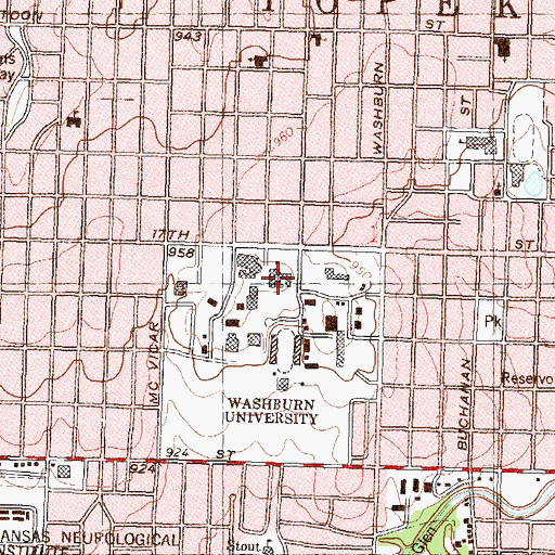 Topographic Map of Washburn University, KS