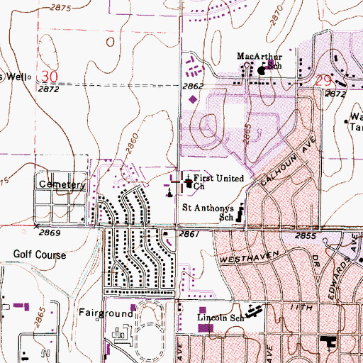 Topographic Map of First Presbyterian Church, KS