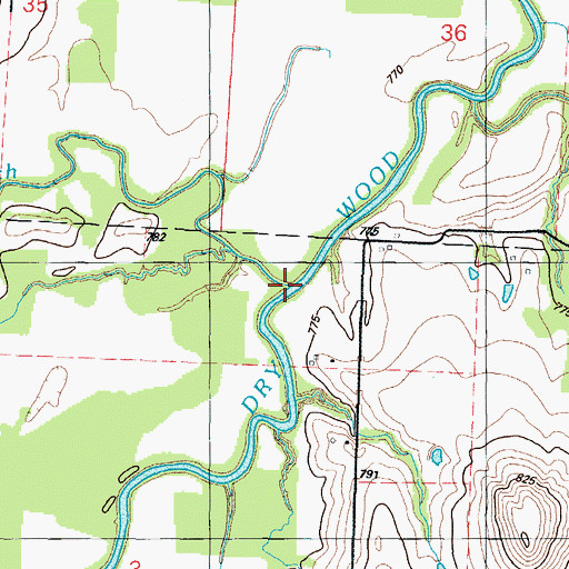 Topographic Map of Moores Branch, MO