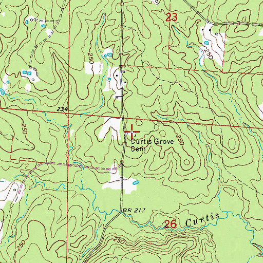 Topographic Map of Curtis Grove Cemetery, AR