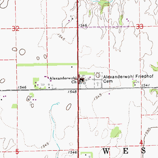 Topographic Map of Alexanderwohl Mennonite Church, KS