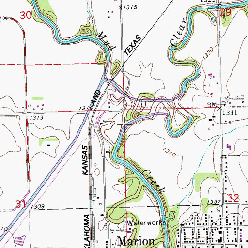 Topographic Map of Clear Creek, KS
