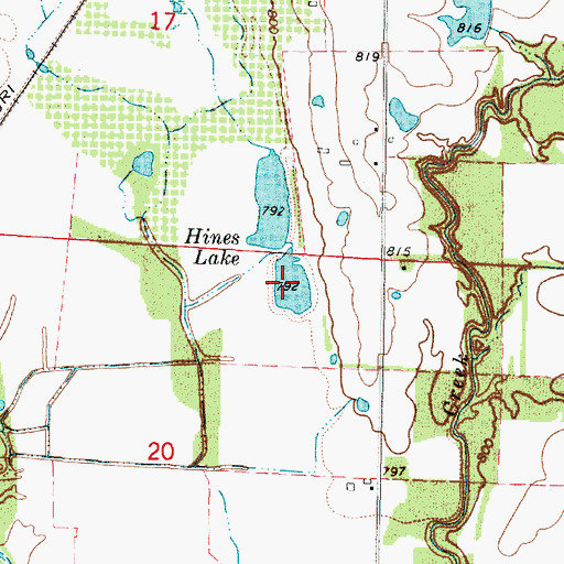 Topographic Map of Hines Lake, KS
