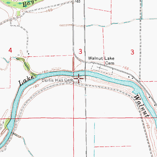 Topographic Map of Curtis Hall Cemetery, AR