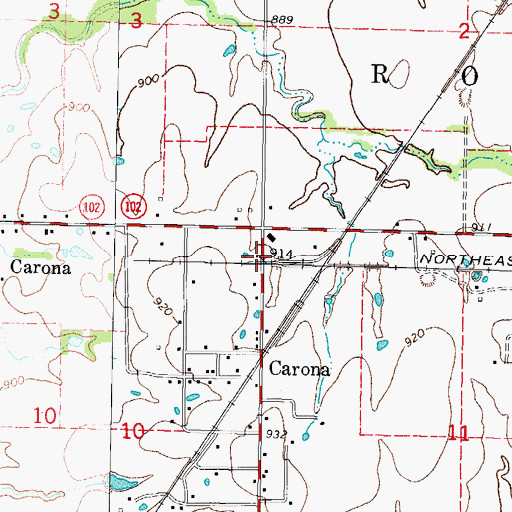 Topographic Map of Carona, KS