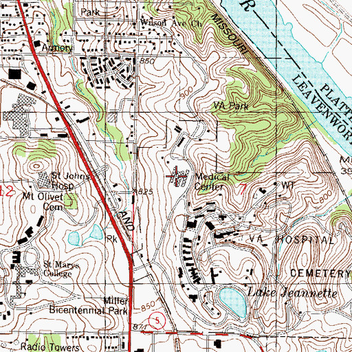 Topographic Map of Dwight D Eisenhower Veterans Affairs Medical Center, KS
