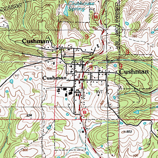 Topographic Map of Cushman, AR