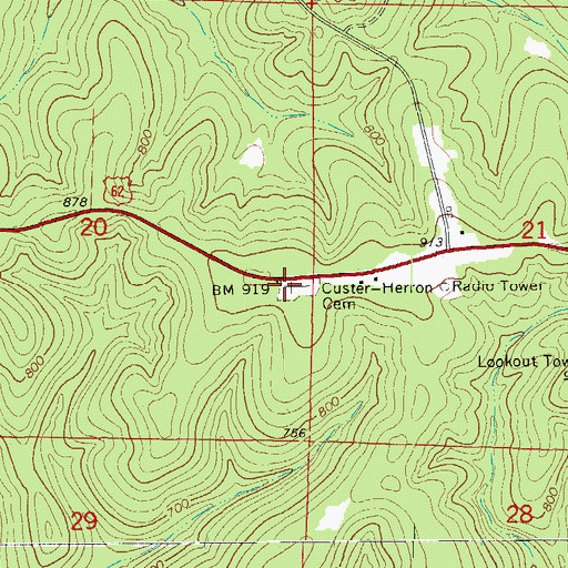 Topographic Map of Custer-Herron Cemetery, AR
