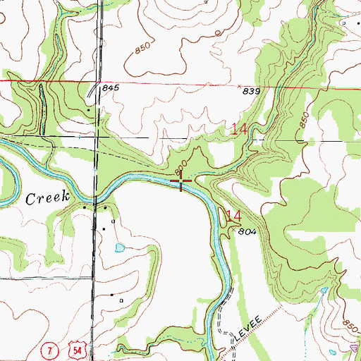 Topographic Map of Hickory Creek, KS