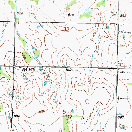 Topographic Map of Zion School (historical), KS