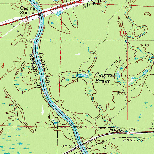 Topographic Map of Cypress Brake, AR