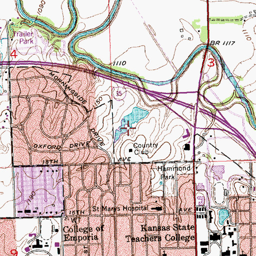 Topographic Map of Emporia Country Club, KS