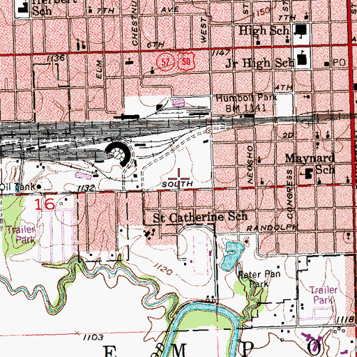 Topographic Map of Southwest Santa Fe Park, KS