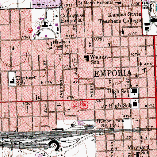 Topographic Map of Walnut Park, KS
