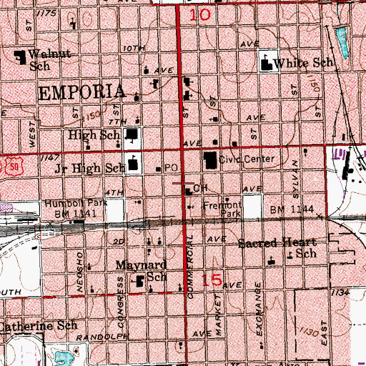 Topographic Map of Lyon County Courthouse, KS