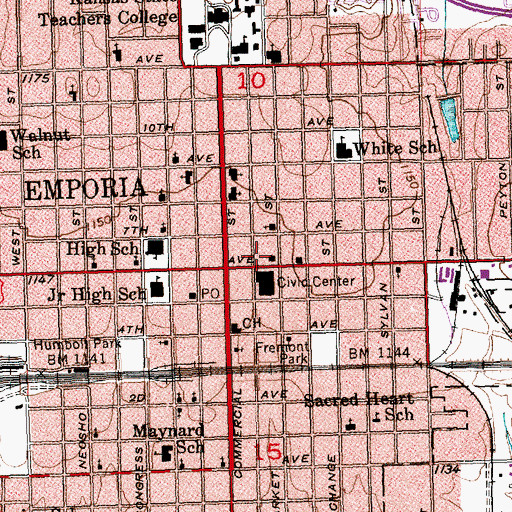 Topographic Map of Emporia Public Library, KS